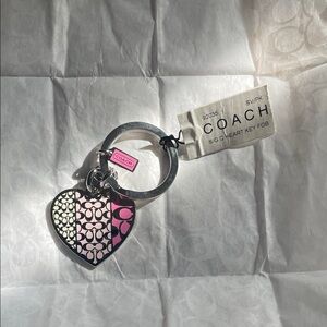 Coach Pink and Black Heart Keychain